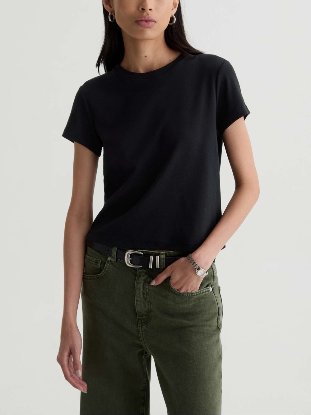 AG Adriano Goldschmied Sadie Crew 90’s Vintage Crop Tee Black Size L NWT